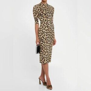 Alice + Olivia Delora Fitted Mock Neck Dress In Textured Leopard